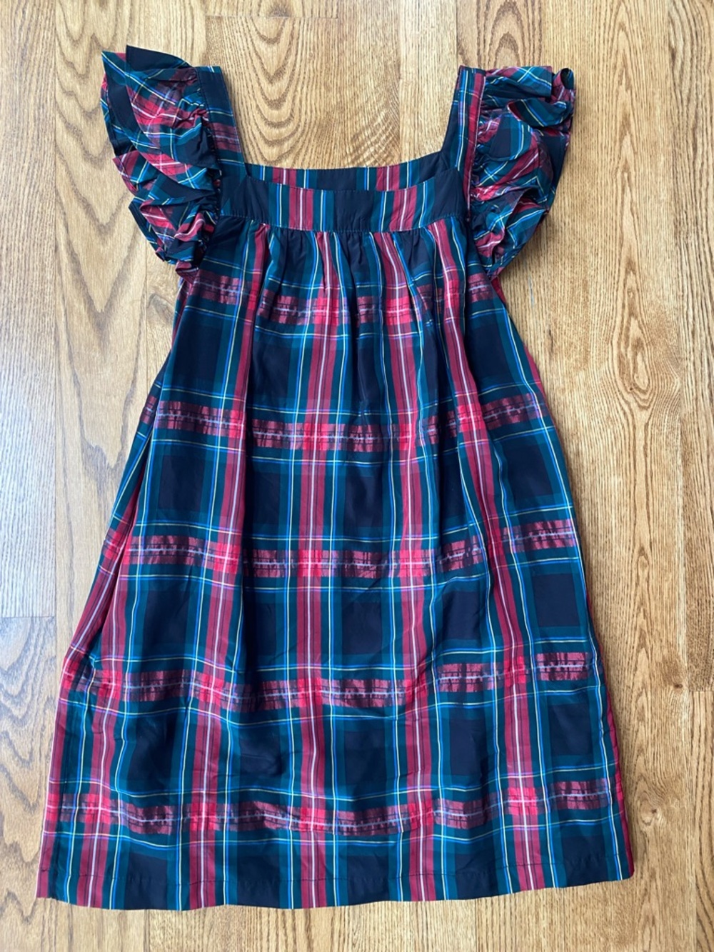 Girls Vinyard Vines plaid ruffle sleeve flutter sleeve holiday dress Large